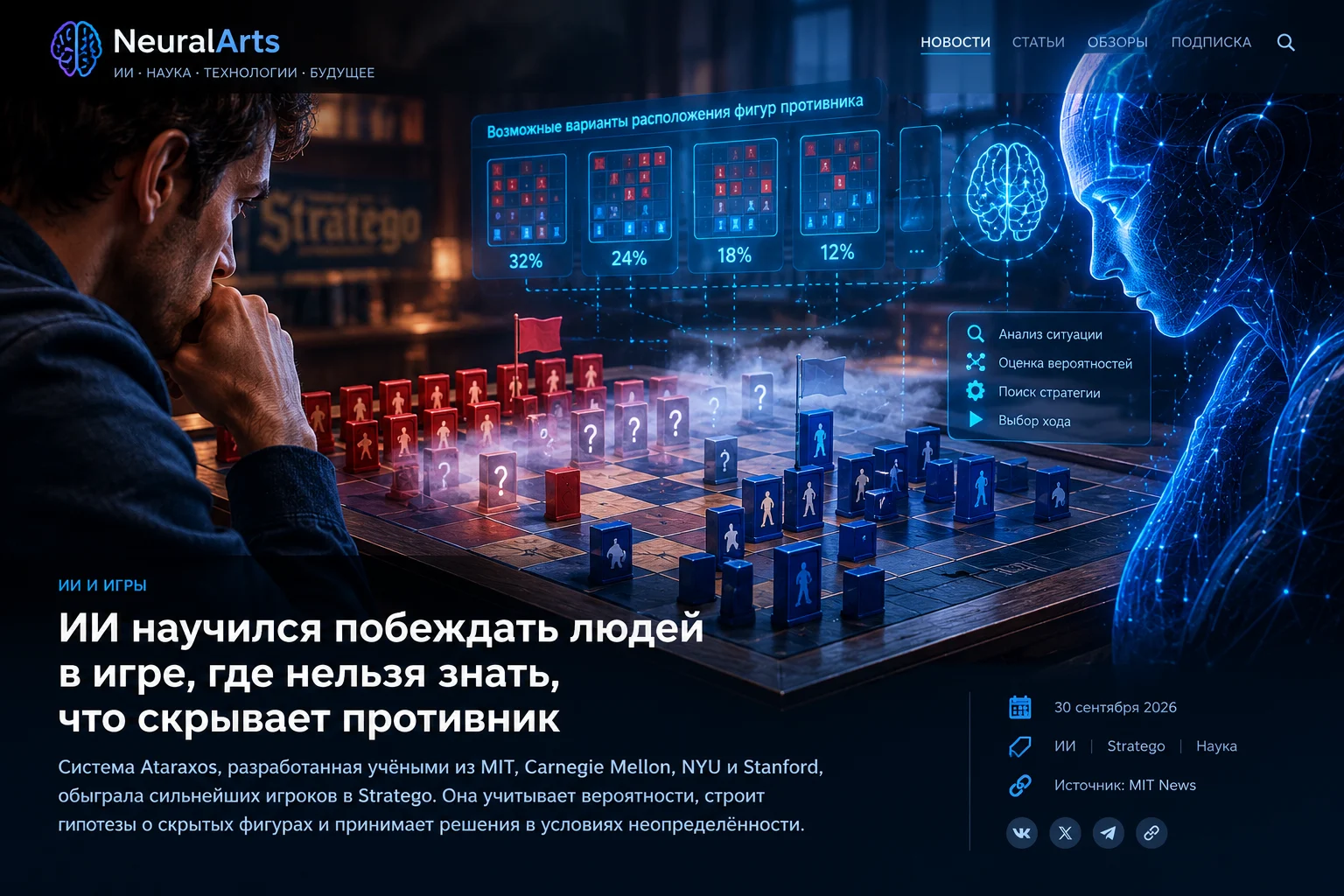 ИИ научился побеждать людей в игре, где нельзя знать, что скрывает противник